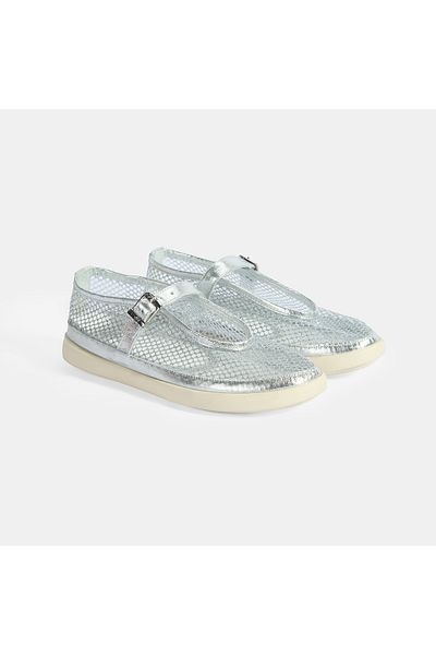 Desa Women's Silver Adjustable Buckle Mesh Detailed Shoes