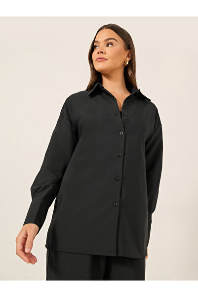 Styli Solid Long Sleeve Shirt and Wide Leg Pants Co-Ords