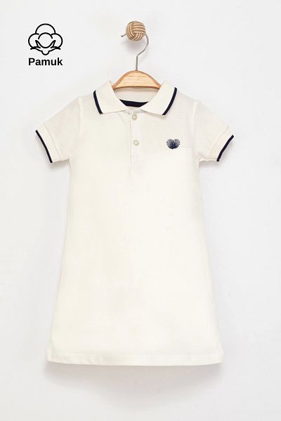 MK Mukko Kids Girl's Polo Neck Embroidered Cotton Summer Short Sleeve Dress