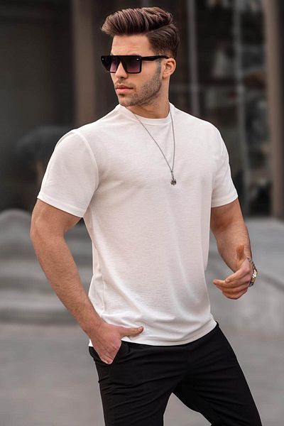Madmext Tricou Ecru Regular Fit Basic pentru bărbați 6069