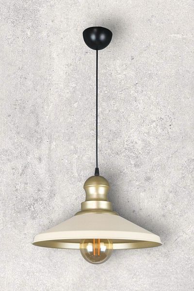 Fer Avize Azalea Modern Design Cafe Kitchen Gold Head Metal Cream Inside Gold Color Single Chandelier Black (Without Bulb)