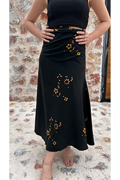 UnyTex Yazlık Trend Sarı Etek - Kuşaklı - El Baskısı