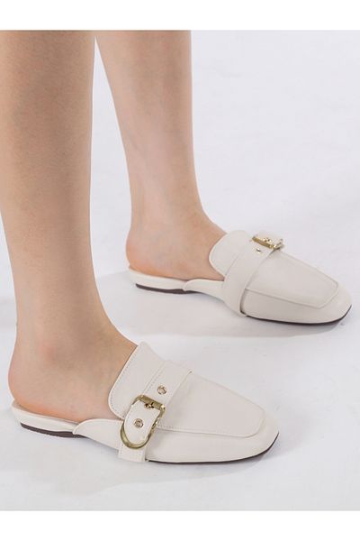 Sneak-a-Peek By Styli Buckle Detail Square Toe Slip-On Mules