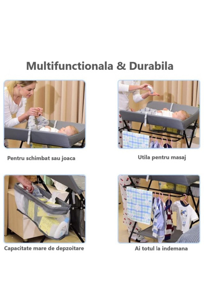 Empria Baby changing table, multifunctional, foldable, 2 storage baskets, 77x62 cm