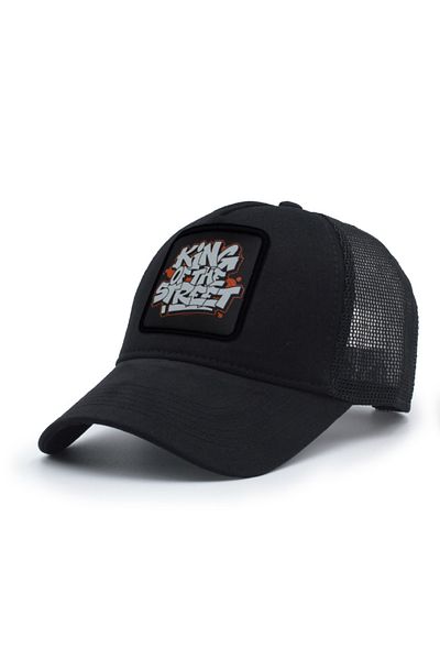 Trucker King of the Street Model Interchangeable Emblem Mesh Cap Black