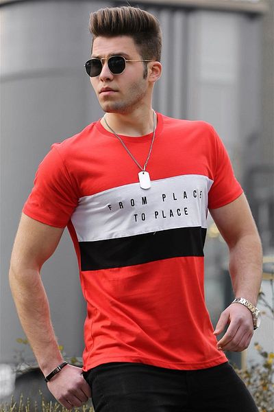 Madmext Men's Red Printed T-Shirt 4499