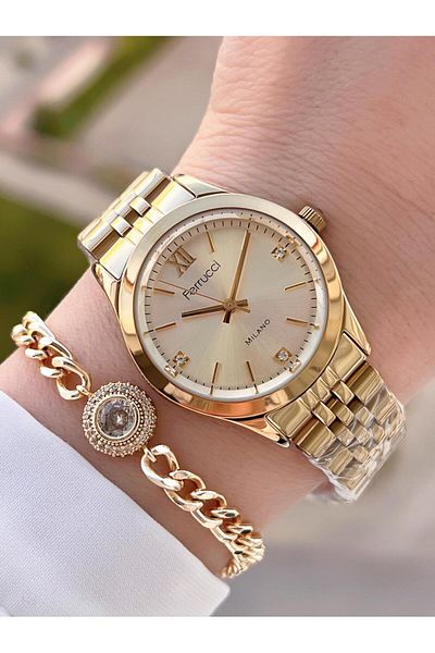 Ferrucci Steel Cord Blackening Color Does Not Throw 2 Years Guarantee Women Wrist Watch+Bracelet F.03536.02