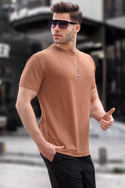 Madmext Καφέ ανδρικό μπλουζάκι Regular Fit Basic 6069