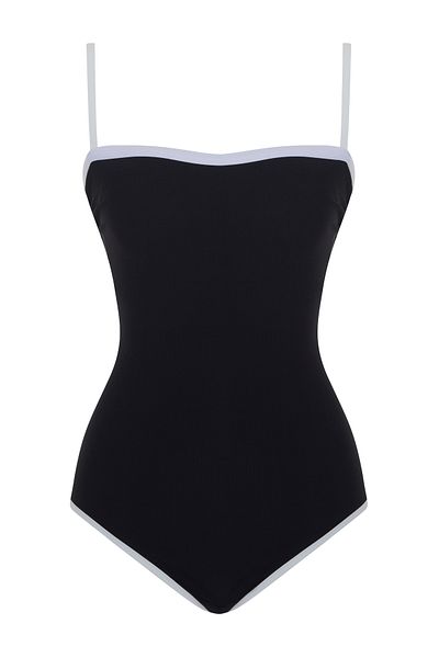 AQUELLA Strapless Black Swimsuit with Piping Detail