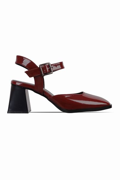 Lal Shoes & Bags Pantofi cu toc Breda pentru femei, cu curele la gleznă, cu cataramă, cu vârf tocit-R.BORDO