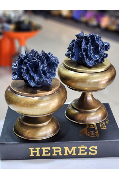 Armağan Mercan Kutu Şekerlik 2li Set Eskitme Lacivert