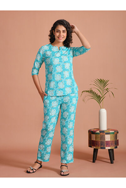 Sanskrutihomes By Styli Printed Notch Neck Top and Pyjama Set