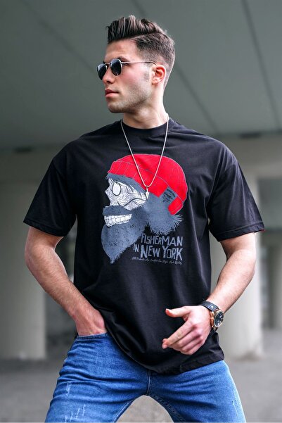 Madmext Ανδρικό μπλουζάκι μαύρο με σχέδια 5361