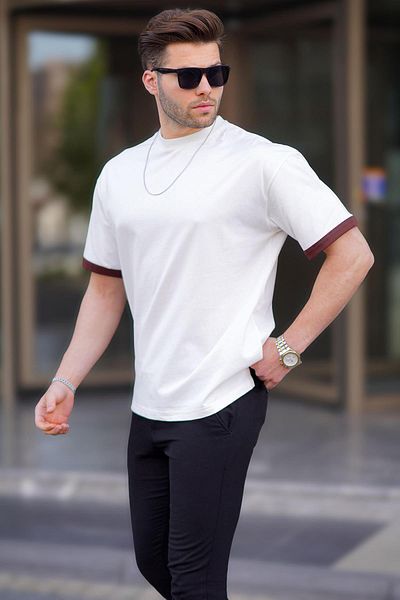 Madmext Weißes Oversize-T-Shirt mit Rundhalsausschnitt 6184