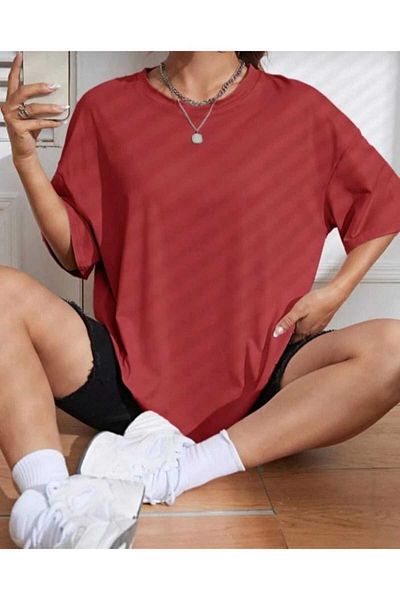 İpli Oversize T-Shirt Time Printed Red Color