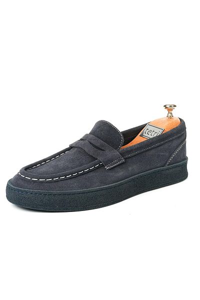 TETRİ Ramonelli Model Genuine Leather Men's Navy Blue Loafer