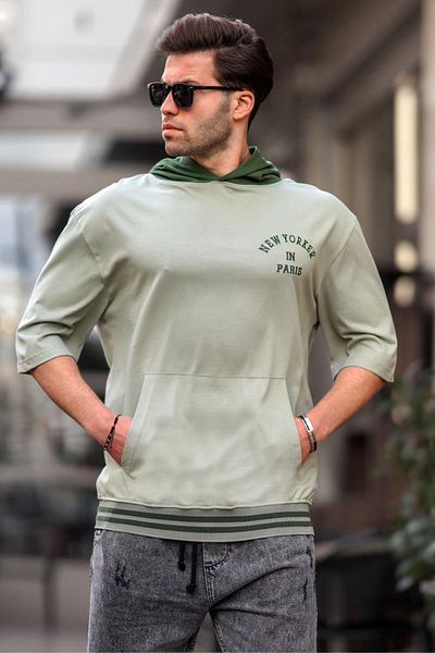 Madmext Ανδρικό μπλουζάκι Mint Green Hooded 6182