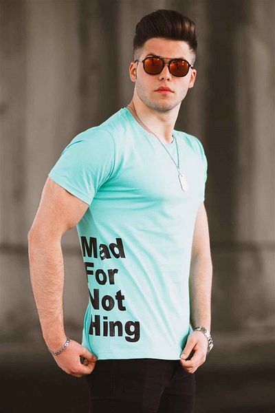 Madmext Türkis bedrucktes Herren T-Shirt 4553