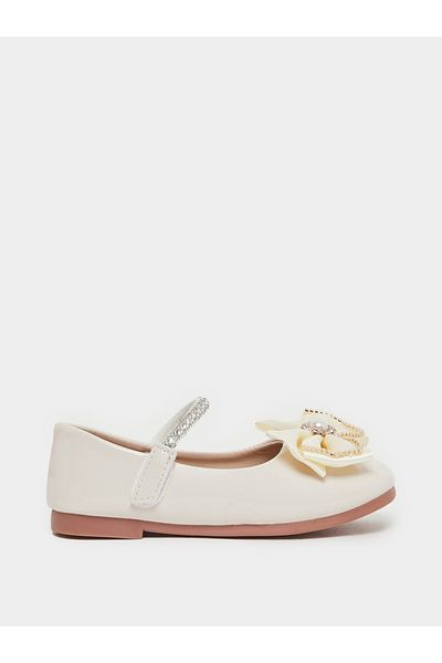 Styli Embellished Round Toe Ballerina Shoes with Bow Detail