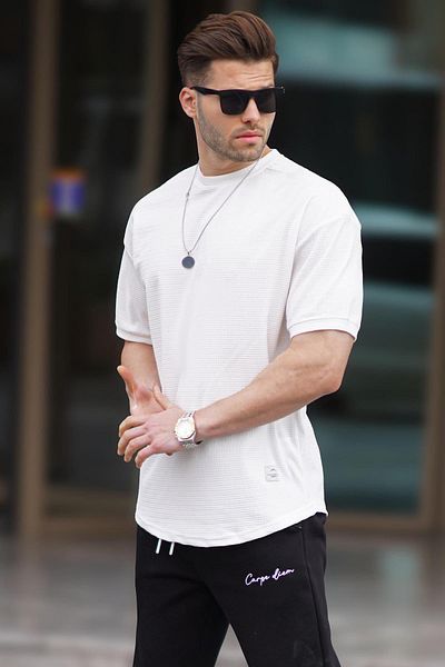 Madmext Tricou Ecru Basic Oversize pentru bărbați 7012