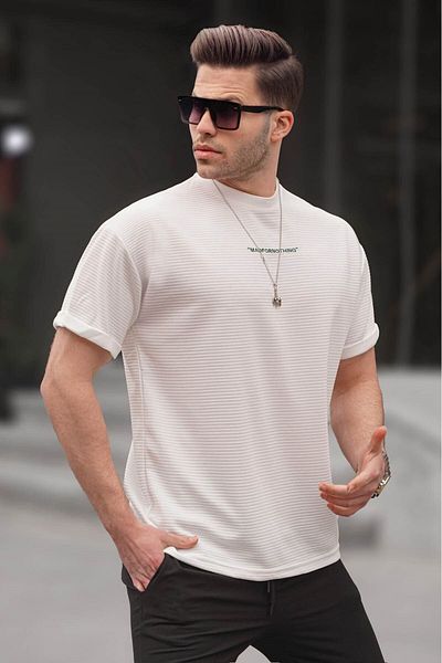 Madmext Pánské tričko Ecru Lycra Basic 6060