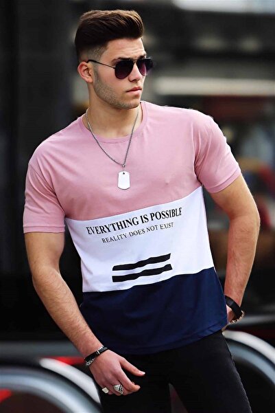 Madmext تي شيرت بودرة مطبوع بألوان متباينة 3071