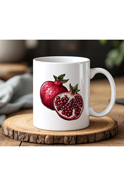 Generic Brand Pomegranate Design White Ceramic Printed Mug 330ml