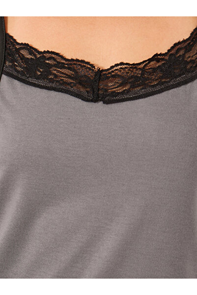 Styli Contrast Lace Trim Racerback Slip Dress