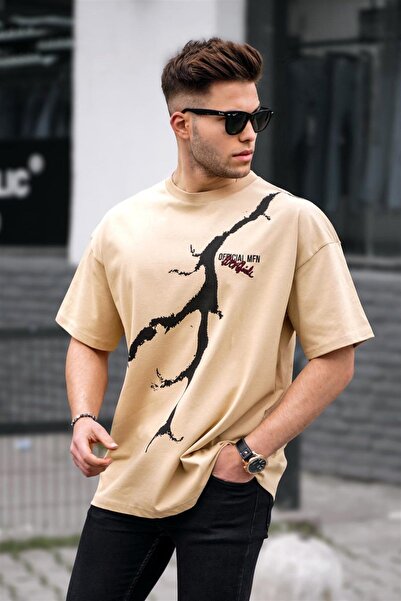 Madmext Ανδρικό μπλουζάκι Oversize με μπεζ σχέδιο