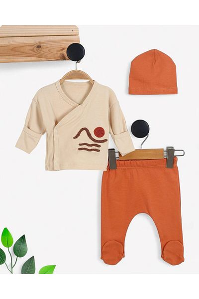 voyyo kids baby Baby Boy Suzene Embroidered 3 Piece Bottom Top Set with Gloves and Hat