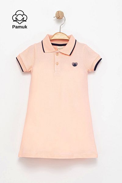MK Mukko Kids Girl's Polo Neck Embroidered Cotton Summer Short Sleeve Dress