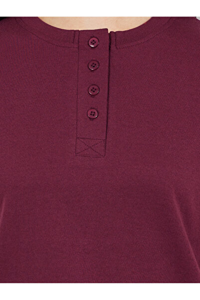 Styli Burgundy Knitted T-Shirt and Straight Pyjama Set for Women