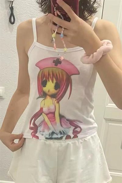 Karakedi White Nurse Senpai Girl Y2K Strap Crop
