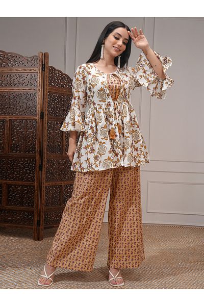 Vishudh By Styli All-Over Printed Tunic with Palazzo Pants and Jacket Co-Ords