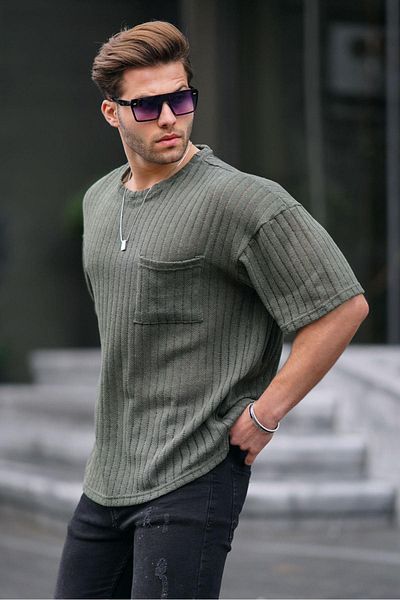Madmext Πράσινο ανδρικό μπλουζάκι Oversize 6180
