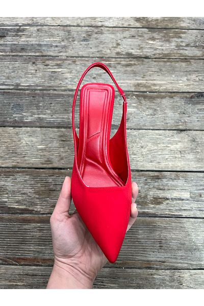 MİSS PARK MODA Women's Red Pointed Toe Open Back Flexible Comfortable Stiletto Daily Short Goblet Heeled Shoes