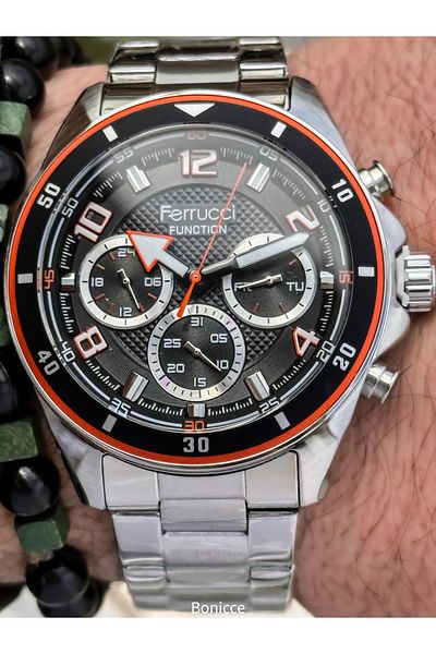 Ferrucci Silver - Black, Functions Active, Steel Cord, Vip Series Men Wrist Watch Bracelet with Gift