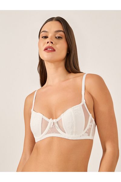 Styli Lace Mesh Padded Wired Bra with Bow Detail