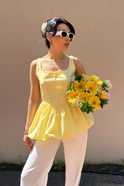 Seda Yalçın Atelier Yellow Strappy Balloon Blouse