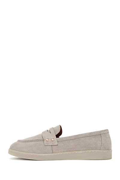 Derimod Women's Mink Stone Detailed Suede Leather Loafer 25Sfd 202210