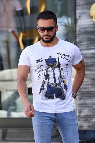 Madmext Τυπωμένο λευκό μπλουζάκι 4028