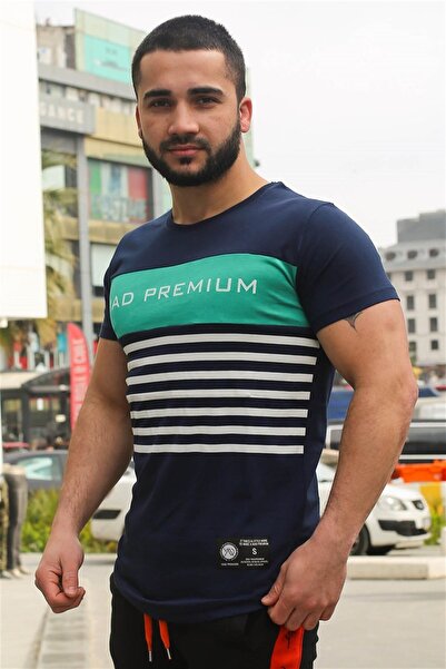 Madmext Μπλουζάκι με ριγέ λεπτομέρεια εμπριμέ Navy Blue 3041