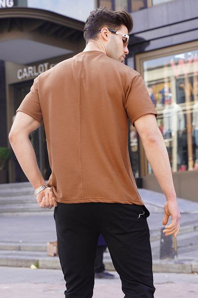 Madmext Καφέ ανδρικό μπλουζάκι Regular Fit Basic 6099