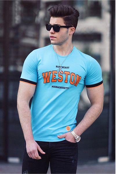 Madmext Türkises Herren T-Shirt mit Aufdruck 4593