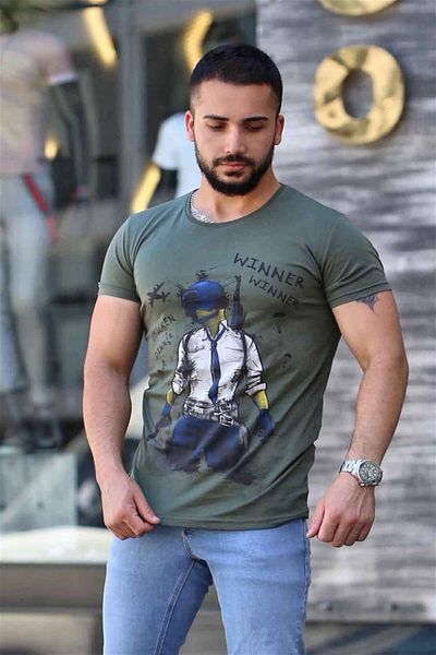 Madmext Τυπωμένο Χακί T-Shirt 4028