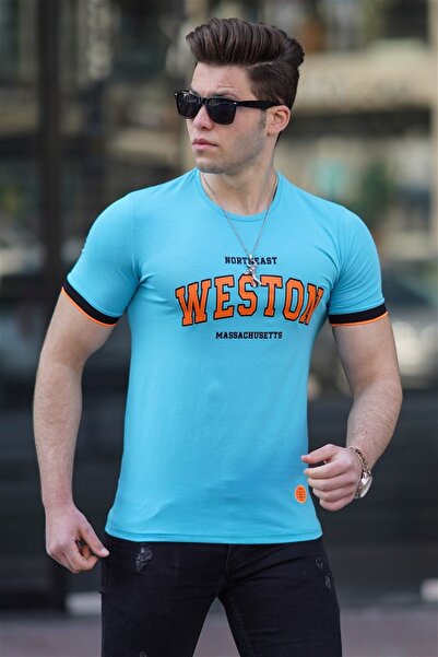 Madmext Printed Turquoise Men's T-Shirt 4593