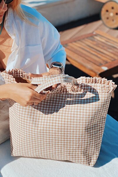 Arma House Τσάντα παραλίας Gingham Lady Beige