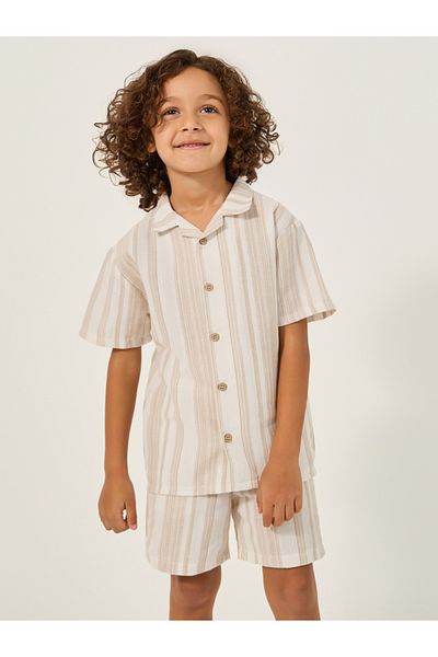 Styli Striped Collared Shirt and Shorts Set