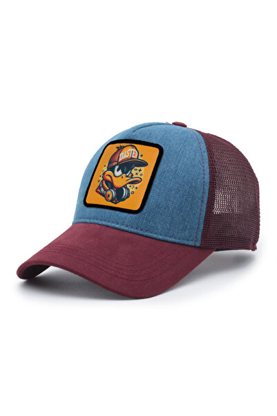 Trucker Duck2 Model Değiştirilebilir Armalı Fileli Şapka Bordo Kot