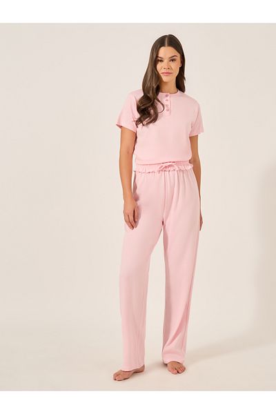 Styli Pink Knitted T-Shirt and Pyjama Set